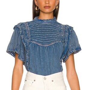 Free People - Chambray Ruffled Le Femme Tee Blouse